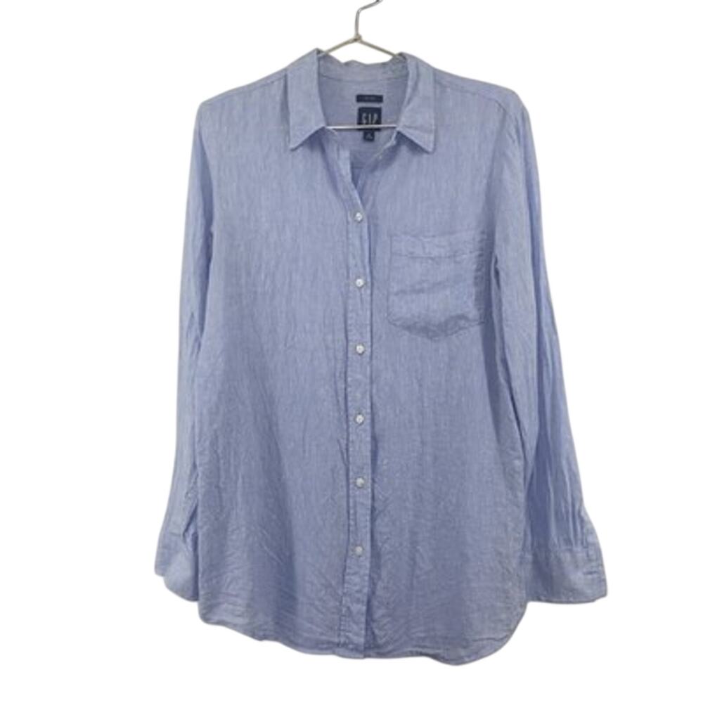 Gap Women's Top 100% Linen Blend Button Front Long Sleeve Shirt Size S